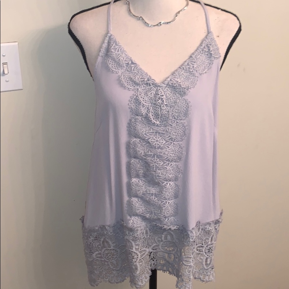 EUC Worn Once Light Gray Lace Trimmed Tunic Tank - Picture 1 of 7